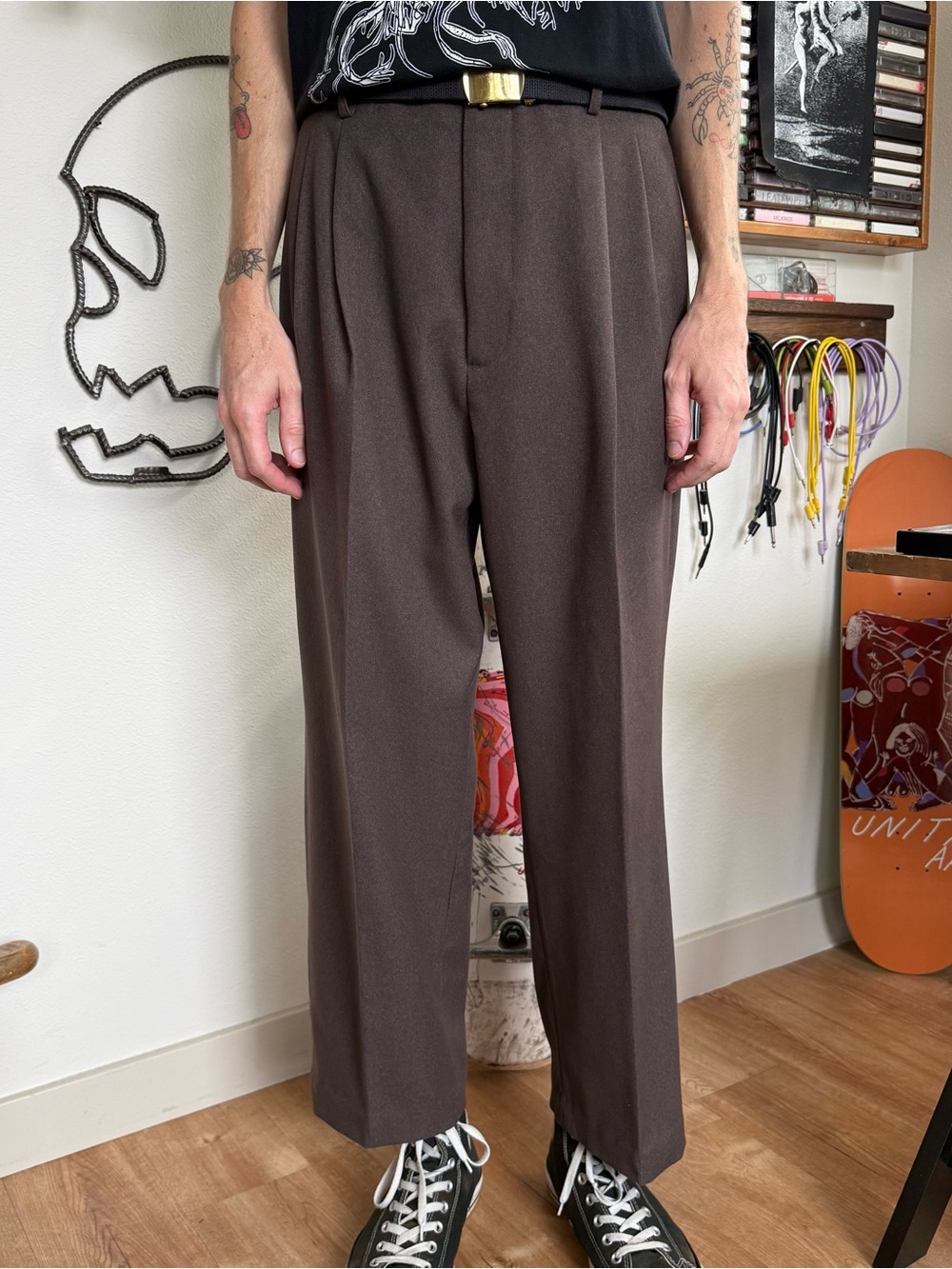 Vintage 90s 2000s Gray Brown High Waisted Pleated Trousers ~ 36 X 28
